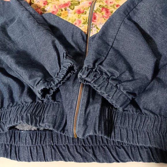 Vintage Womens M Jacket Lightweight Chambray Floral Peony Alice Martin Zip Up - Picture 16 of 16